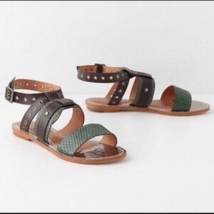 Anthropologie sandals leifsdittor Ulli Green Leather Sandal reptile embossed